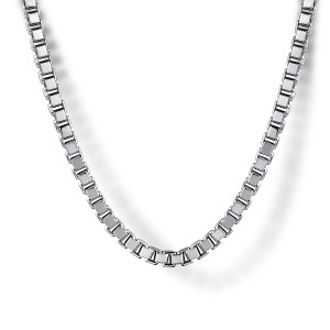 Gabriel & Co. NKM2079-20SVJJJ sterling silver Facets men's chain necklace, front view of square links with broad flat faces separated by dark seams along the curve