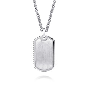 Gabriel & Co. NKM2107-22SVJJJ sterling silver Bujukan men's pendant necklace, front view of the brushed panel inside a polished rim, with ribbing on both side edges