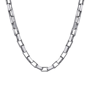 Gabriel & Co. NKM2158-22SVJJJ sterling silver Facets men's chain necklace, front view of elongated box links with polished outer walls and shadowed hollow centers