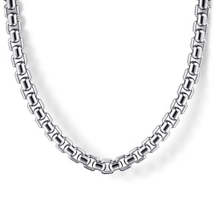 Gabriel & Co. NKM2235-22SVJJJ sterling silver Facets men's chain necklace, front view of rounded barrel links framed by rectangular loops in a glossy box chain