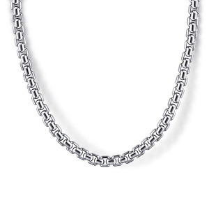 Gabriel & Co. NKM2236-22SVJJJ sterling silver Facets men's chain necklace, close detail of squared box links with polished tubes interlocking in an even curve