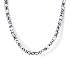 Gabriel & Co. NKM2237-22SVJJJ sterling silver Facets men's chain necklace, front view of rounded links with curved faces and narrow flat rims in tight, even rows