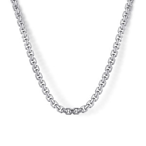 Gabriel & Co. NKM2267-20SVJJJ sterling silver Facets men's chain necklace, close detail of rounded rectangular box links curving at the low point of the chain