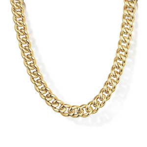 Gabriel & Co. NKM2289-22Y4JJJ 14 karat yellow gold Contemporary men's chain necklace, front view of interlocking polished curb links lying flat and slanted in a deep curve