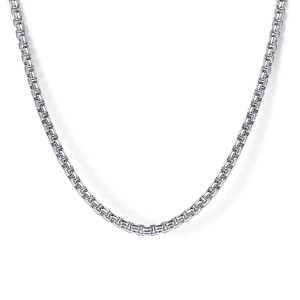 Gabriel & Co. NKM2299-22SVJJJ sterling silver Facets men's chain necklace, front view of tightly interlocked rounded box links with polished faces and dark shading between them