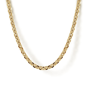 Gabriel & Co. NKM7009-20Y4JJJ 14 karat yellow gold Contemporary men's chain necklace, front view of the chain hanging in a curve, showing the glossy oval links