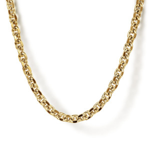 Gabriel & Co. NKM7010-20Y4JJJ 14 karat yellow gold Contemporary men's chain necklace, front view of polished oval links, each cut flat so it flashes bright and dark along the curve