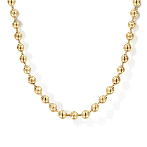 Gabriel & Co. NKM7154-18Y4JJJ 14 karat yellow gold Bujukan men's chain necklace, front view of polished round balls joined by short straight bars in an open curve