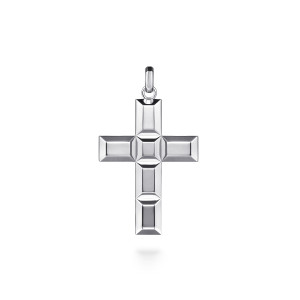 Gabriel & Co. PCM6579SVJJJ sterling silver Geo men's cross pendant, front view of the cross with framed rectangular arms and a square block at the crossing