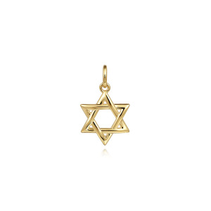 Gabriel & Co. PTM20023Y4JJJ 14 karat yellow gold Modern Relics men's pendant, front view of the interlaced triangles with their over and under crossings at each point