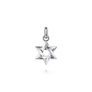 Gabriel & Co. PTM20164SVJJJ sterling silver Modern Relics men's pendant, front view of the open star with interlaced bars, a small ring and a rounded tube bail