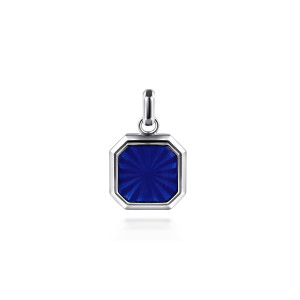 Gabriel & Co. PTM20172ELSVJJJ sterling silver Modern Relics men's pendant, front view of the glossy blue face with rays from the center and its stepped frame