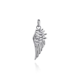 Gabriel & Co. PTM20207SVJJJ sterling silver Modern Relics men's pendant, front view of the wing pendant with pointed scales above long smooth feather ridges