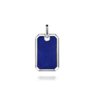 Gabriel & Co. PTM20210SVJLP sterling silver Modern Relics men's dog tag pendant, front view of the flat deep blue panel inside a thin frame with a rounded bail