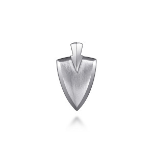 Gabriel & Co. PTM6532SVJJJ sterling silver Modern Relics men's pendant, front view of the brushed face, polished rim and V shaped base of the bail
