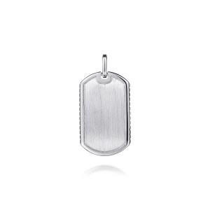 Gabriel & Co. PTM6533SVJJJ sterling silver Bujukan men's dog tag pendant, front view of the satin face inside a polished rim, with a loop at the top