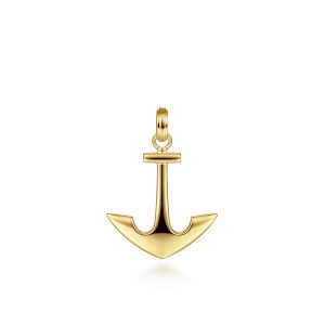 Gabriel & Co. PTM6536Y4JJJ 14 karat yellow gold Modern Relics men's anchor pendant, front view of the anchor with its crossbar, shank and pointed arms