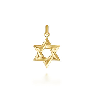 Gabriel & Co. PTM6537Y4JJJ 14 karat yellow gold Modern Relics men's pendant, front view of the star, its ridged bars interlocking over and under each other