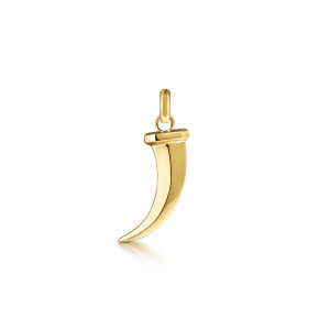 Gabriel & Co. PTM6557Y4JJJ 14 karat yellow gold Modern Relics men's horn pendant, front view of the curved horn shape with a ridge down its face and a faceted cap