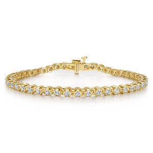 Gabriel & Co. TB2741Y45JJ 14 karat yellow gold Lusso bracelet, front view of the tennis line looped flat with a box clasp at the top