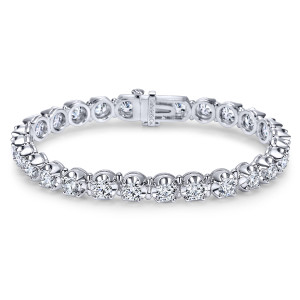 Gabriel & Co. TB3030W44JJ 14 karat white gold Lusso bracelet, front view of a continuous diamond line closing on a box clasp with a latch