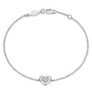 Gabriel & Co. TB3088SVJWS sterling silver Color bracelet, front view of one heart on a fine chain, with a lobster clasp and extender ring