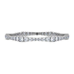 Gabriel & Co. TB3387W44JJ 14 karat white gold Lusso bracelet, front view of the graduated stone line bowed open, the most prominent stones flanking the center