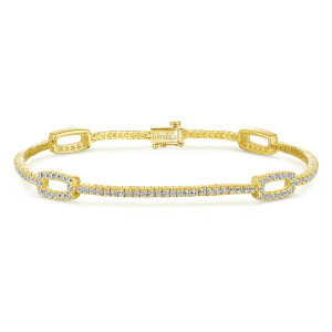 Gabriel & Co. TB3898Y45JJ 14 karat yellow gold Lusso bracelet, front view of the loop with hollow rectangular frames and a box clasp at the top