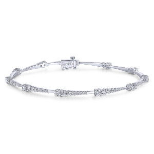 Gabriel & Co. TB4191W44JJ 14 karat white gold Lusso bracelet, front view of a loop of linked tapered segments with a box clasp at the top