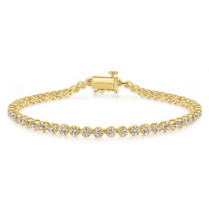 Gabriel & Co. TB4225Y45JJ 14 karat yellow gold Lusso bracelet, front view of diamonds in individual rounded cups, closing on a box clasp