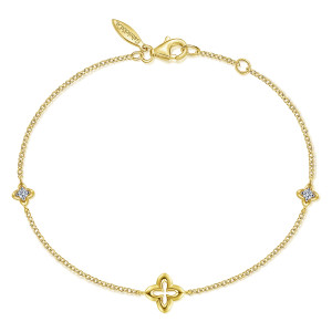Gabriel & Co. TB4356Y4JWS 14 karat yellow gold Contemporary bracelet, front view of the looped fine chain with a lobster clasp, extender chain and maker's tag