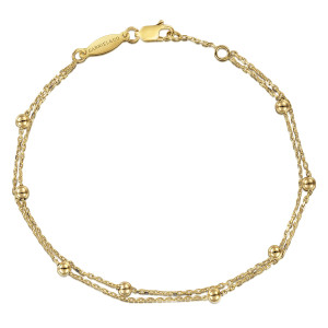 Gabriel & Co. TB4429Y4JJJ 14 karat yellow gold Bujukan bracelet, front view of the double chain in a loop, lobster clasp and extender ring at the top
