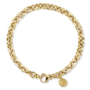 Gabriel & Co. TB4485-7Y4JJJ 14 karat yellow gold Contemporary bracelet, front view of a loop of rounded links closing on a lobster clasp beside a maker's tag