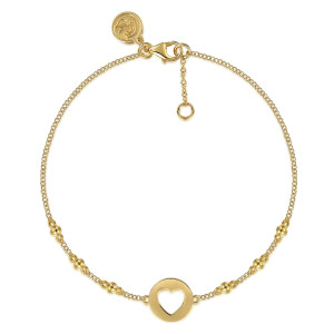 Gabriel & Co. TB4639Y4JJJ 14 karat yellow gold Bujukan bracelet, front view of a looped chain with a heart disc, a lobster clasp and an extender chain