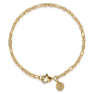Gabriel & Co. TB4664Y4JJJ 14 karat yellow gold Contemporary bracelet, front view of the loop with a lobster clasp and a maker's tag hanging beside it