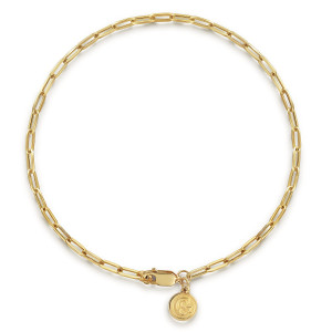 Gabriel & Co. TB4672Y4JJJ 14 karat yellow gold Contemporary bracelet, front view of a loop of paperclip links, with the lobster clasp and maker's tag below