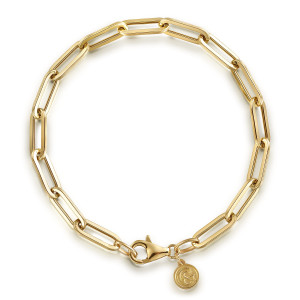 Gabriel & Co. TB4678Y4JJJ 14 karat yellow gold Contemporary bracelet, front view of the paperclip chain in a loop with a lobster clasp and a maker's tag