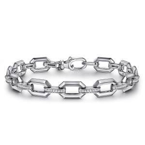 Gabriel & Co. TB4887-75SVJWS sterling silver Contemporary bracelet, front view of the frame links and stone set connectors, with a lobster clasp at the top