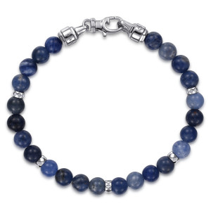 Gabriel & Co. TB5198SV5SD sterling silver Bujukan bracelet, front view of the blue bead strand in a loop, metal spacers between beads and a lobster clasp