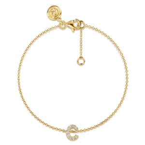 Gabriel & Co. TB5215C-Y45JJ 14 karat yellow gold Lusso bracelet, front view of the fine chain loop with the diamond letter C, lobster clasp and extender ring