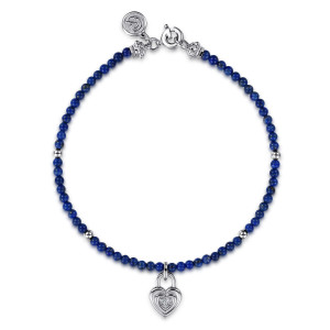 Gabriel & Co. TB5277LPSVJMC sterling silver Color bracelet, front view of a loop of blue beads with metal spacers, a heart charm and a spring ring
