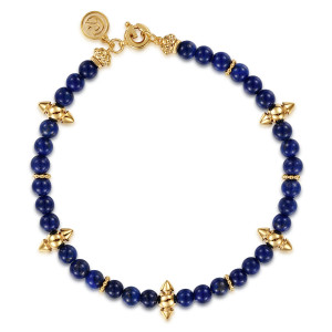 Gabriel & Co. TB5288Y4JLP 14 karat yellow gold Bujukan bracelet, front view of the blue bead loop with spiked metal beads and a spring ring clasp