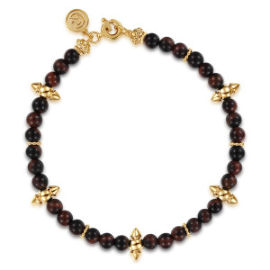 Gabriel & Co. TB5288Y4JTE 14 karat yellow gold Bujukan bracelet, front view of the beaded strand with a spring ring clasp and a round maker's tag