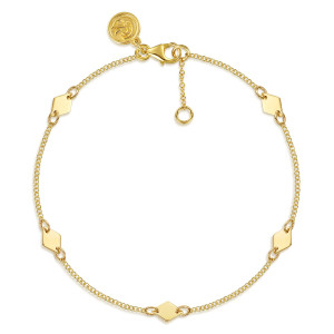 Gabriel & Co. TB5307Y4JJJ 14 karat yellow gold Contemporary bracelet, front view of the loop of fine chain, lozenge plates, lobster clasp and extender ending in a ring