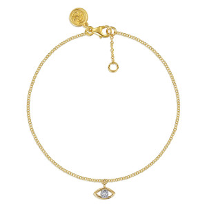 Gabriel & Co. TB5309M45JJ 14 karat white and yellow gold Contemporary bracelet, front view of the hanging eye frame on a fine chain, with a lobster clasp and extender ring
