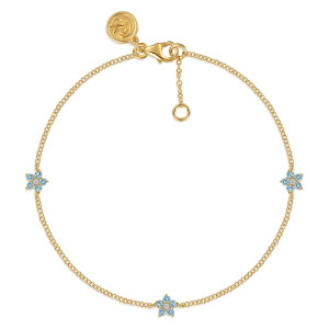Gabriel & Co. TB5313Y45BT 14 karat yellow gold Color bracelet, front view of a loop of fine chain with flower stations, a lobster clasp and an extender