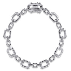 Gabriel & Co. TB5379-75SVJJJ sterling silver Bujukan bracelet, front view of the clipped corner links on beaded bars, closed by a box clasp at the top