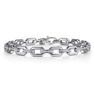 Gabriel & Co. TB5381-75SVJWS sterling silver Contemporary bracelet, front view of angular open links alternating with stone bars and a lobster clasp