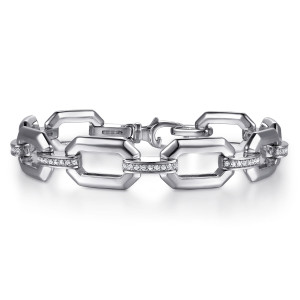 Gabriel & Co. TB5382-75SVJWS sterling silver Contemporary bracelet, front view of the bracelet in a loop, with stone set bars between open links