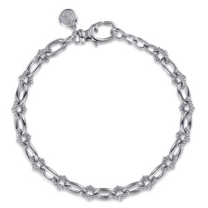 Gabriel & Co. TB5395-75SVJJJ sterling silver Bujukan bracelet, front view of the loop with a lobster clasp and a maker's tag at the top